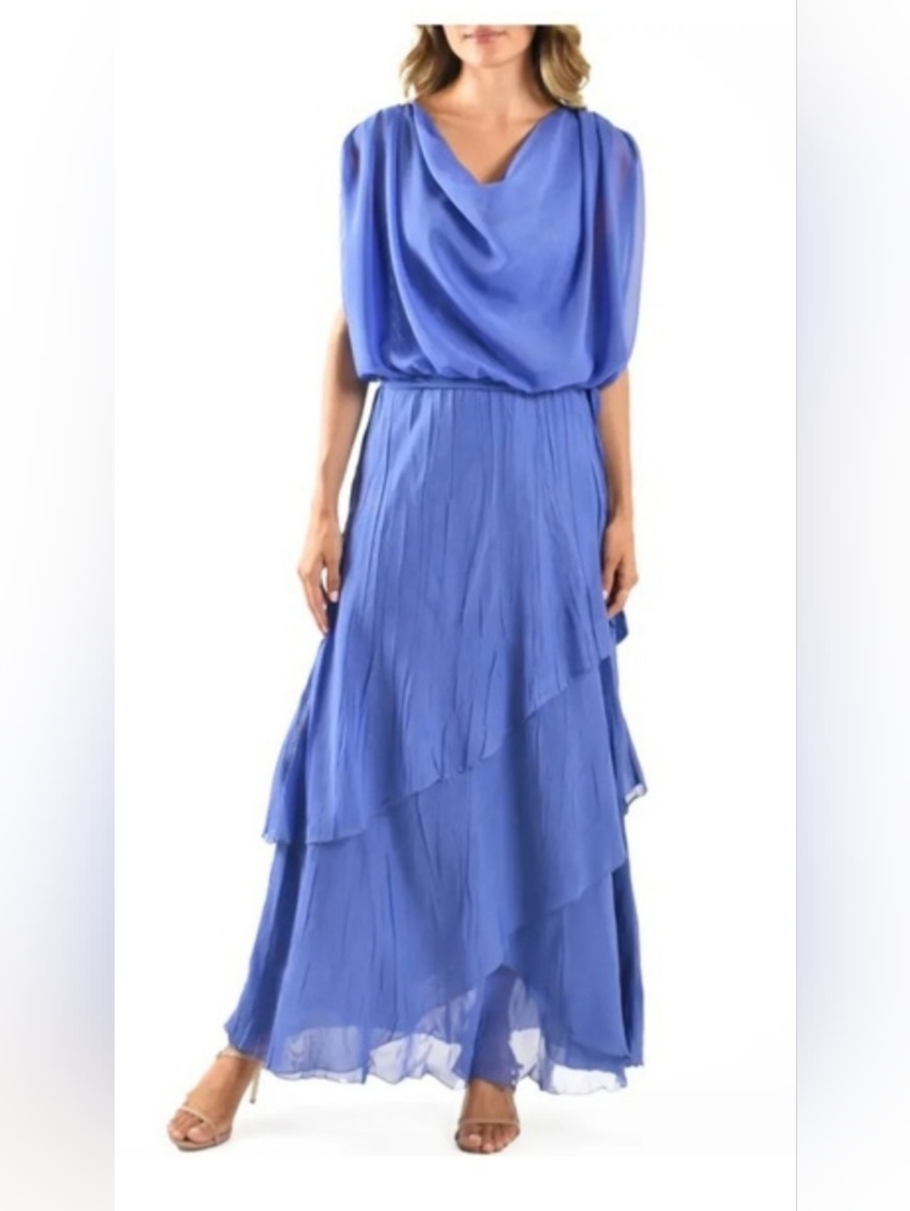 Komarov Periwinkle Blue Draped Tiered Maxi Dress 3X